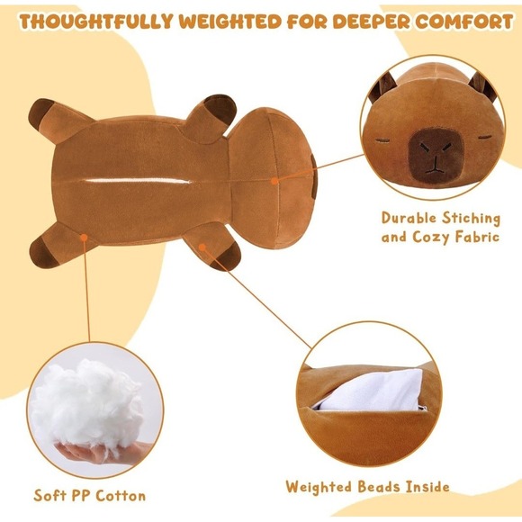 Weighted Stuffed Animals, Capybara Plush with Weighted Beads, Cute Capybara - Picture 6 of 7